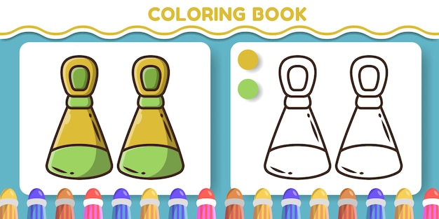 Kleurrijk en zwart-wit duikschoenen met de hand getekende cartoon doodle kleurboek voor kinderen