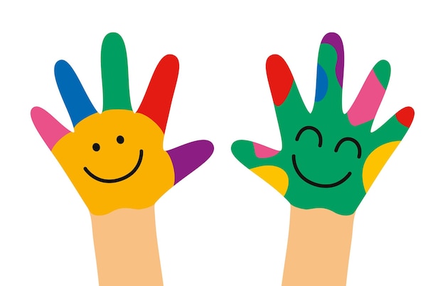 Kleurrijk geschilderde handen van kleine kinderen