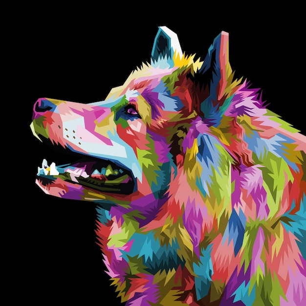Vector kleurrijk hondenhoofd met coole geïsoleerde pop-artstijl backround wpap-stijl