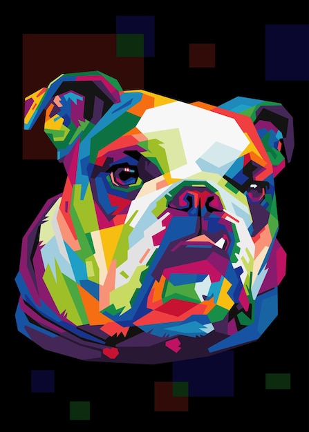 Kleurrijk hondenhoofd met coole geïsoleerde pop-artstijl backround WPAP-stijl