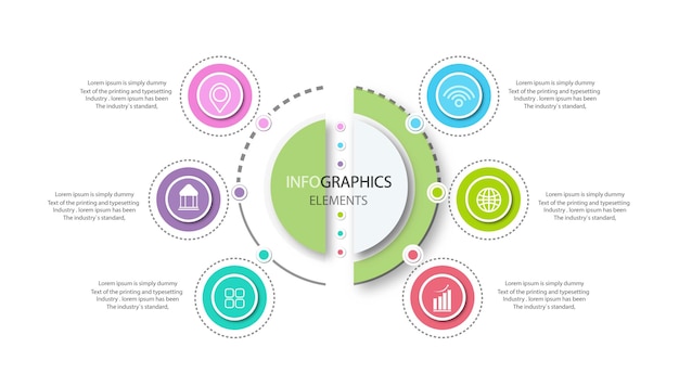 Kleurrijk infographicsmalplaatje 6 opties.
