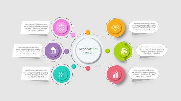 Kleurrijk infographicsmalplaatje 6 opties.