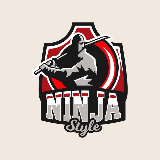 Kleurrijk logo embleem een ninja met een katana in de hand geïsoleerde vectorillustratie