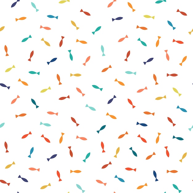 Vector kleurrijk mozaïek naadloos patroon met minimalistische vissenpictogrammen vector memphis-ontwerp vergelijkbaar met confetti