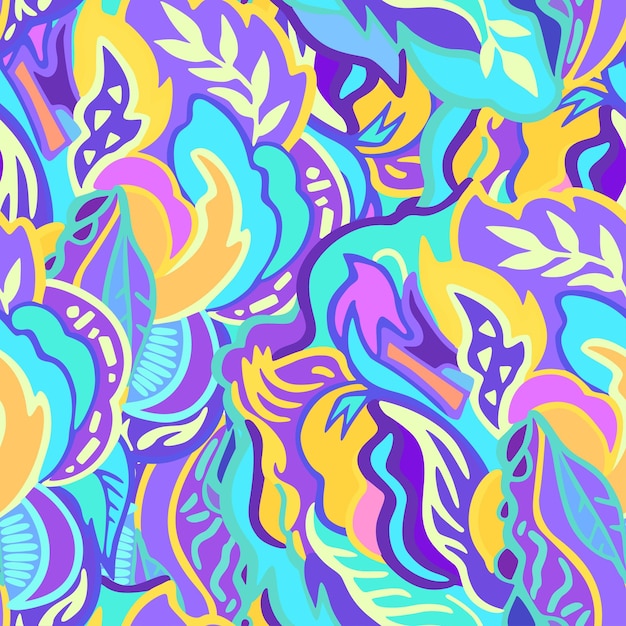 Kleurrijk naadloos patroon met chaotische bloemen en psychedelische abstracte elementen Vector illustratie