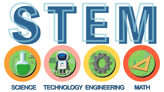 Vector kleurrijk stem-onderwijs tekstpictogram