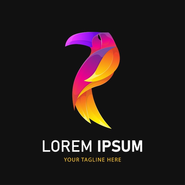 Kleurrijk Toucan Bird-logo. Verloopstijl Logo sjabloon