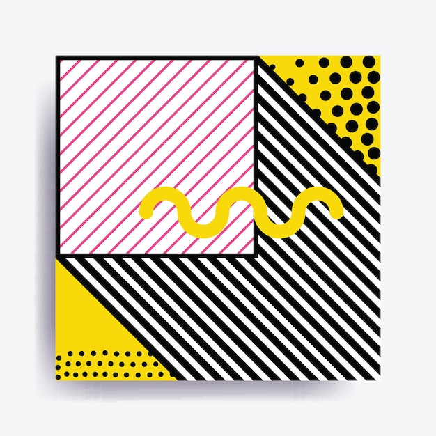 Kleurrijk trend Neo Memphis geometrisch patroon afgewisseld met heldere, gewaagde blokken van kleurzigzag, kronkels, grillige afbeeldingen. Ontwerp achtergrondelementen samenstelling. Tijdschrift, folder, billboard