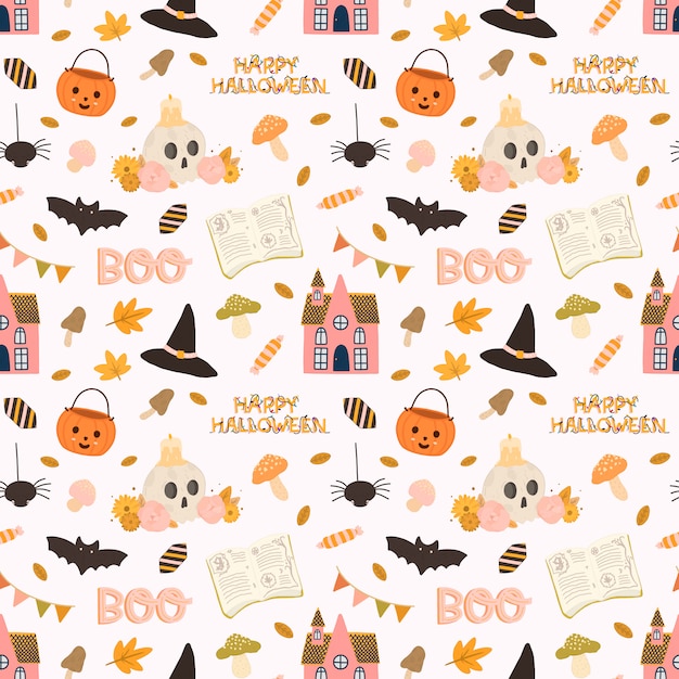 Kleurrijk vector naadloos patroon voor in hand getrokken stijl van halloween.