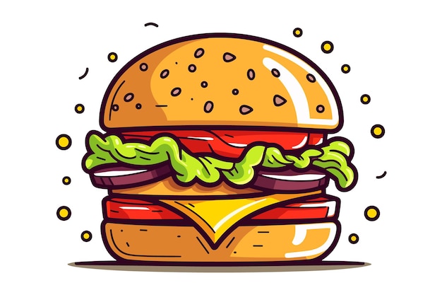 Kleurrijk Vers Voedsel Brood Kaas Fruit en Groenten op Witte Achtergrond hamburger illustratie op geïsoleerde witte achtergrond