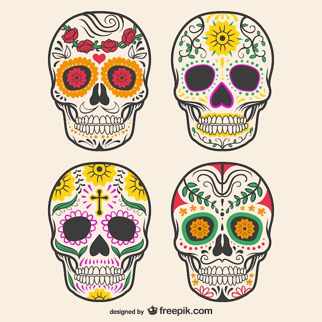 Kleurrijk versierde schedels