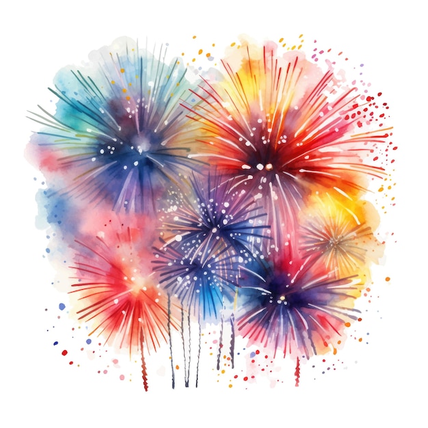 Vector kleurrijk vuurwerk op een witte achtergrond aquarel schilderij vectorillustratie