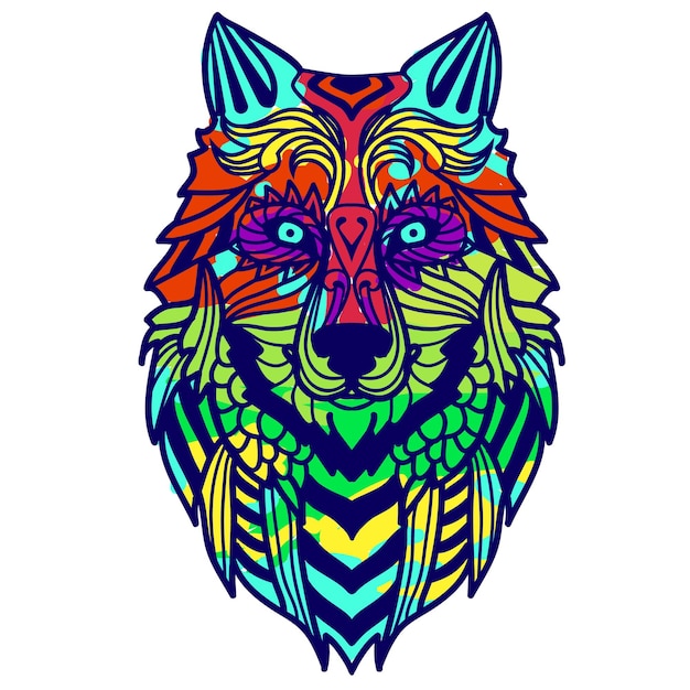 Vector kleurrijk wolf vintage ontwerp