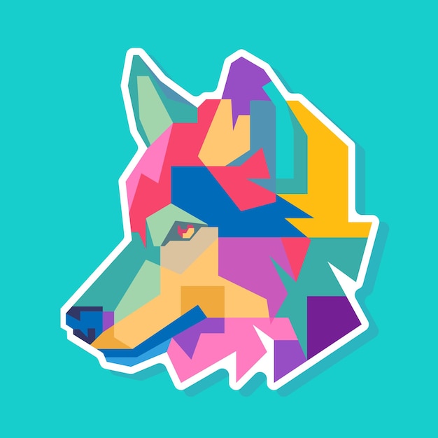 Vector kleurrijk wolfshoofd pop-art portretontwerp