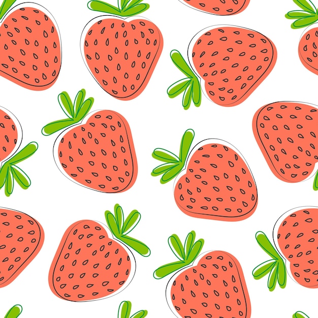 Kleurrijke aardbei naadloze patroon geïsoleerd op witte achtergrond Doodle vector stof print sjabloon met rode bessen Hand getrokken sappig fruit pakketontwerp