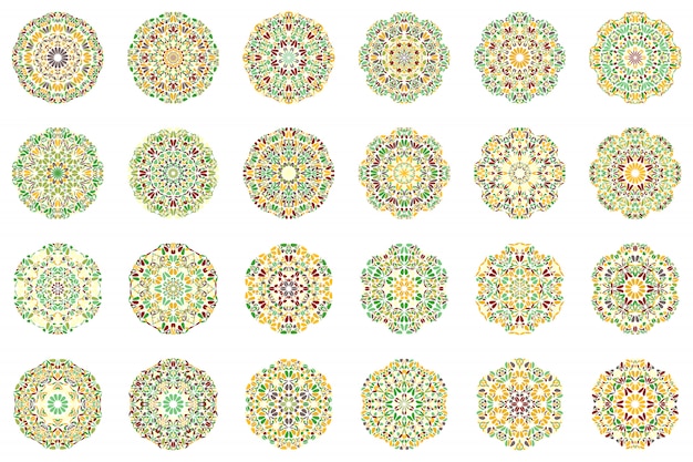 Kleurrijke abstracte geometrische bloem mandala logo set