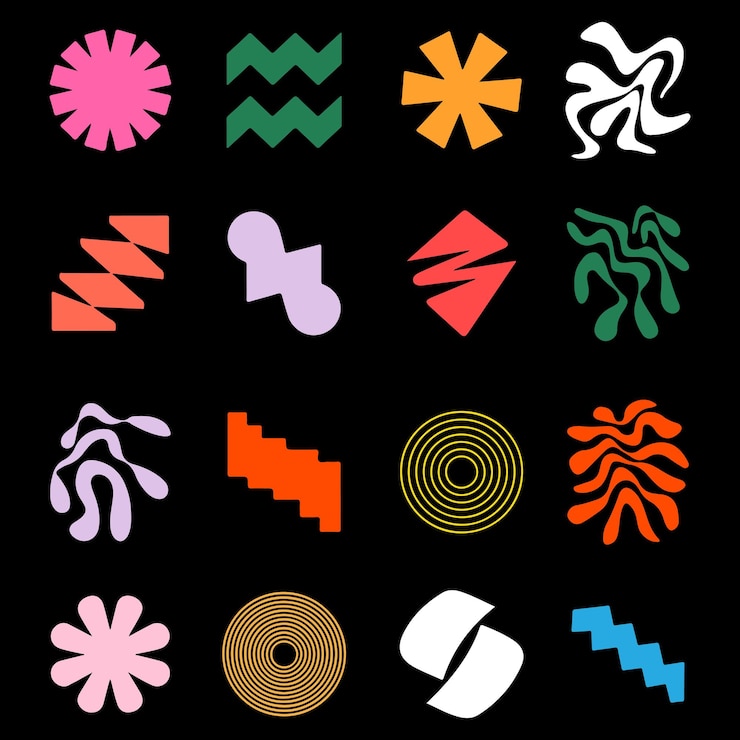 Vector kleurrijke abstracte geometrische vormen patroon op zwarte achtergrond