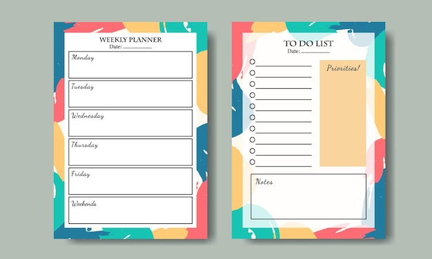 Kleurrijke abstracte vormen wekelijkse planner takenlijstsjabloon afdrukbaar
