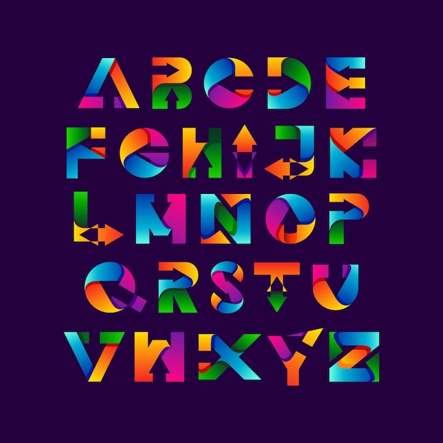 Vector kleurrijke alfabetten en pijl met verloopstijl