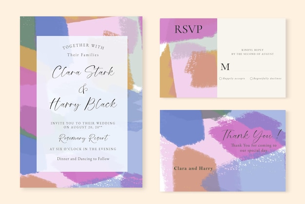 kleurrijke aquarel penseel set bruiloft uitnodigingskaart