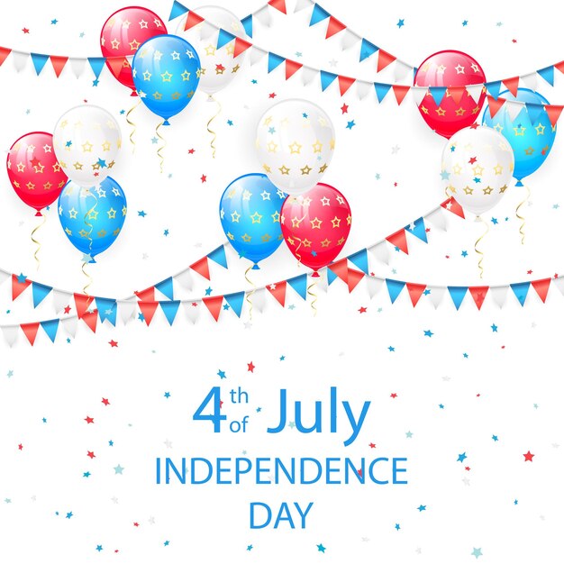 Vector kleurrijke ballonnen wimpels en confetti op witte achtergrond thema van independence day illustratie