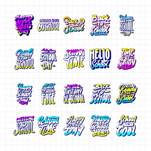 Vector kleurrijke belettering schoolstickers set