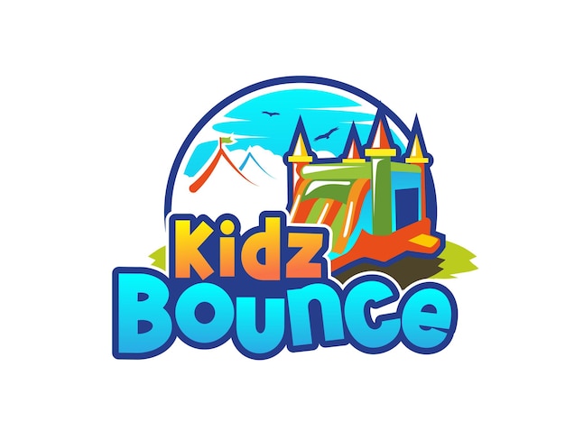 Kleurrijke blauwe bounce kinderen spelen logo ontwerpsjabloon