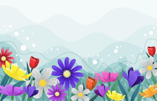Kleurrijke bloeiende bloemen naadloos patroon achtergrond