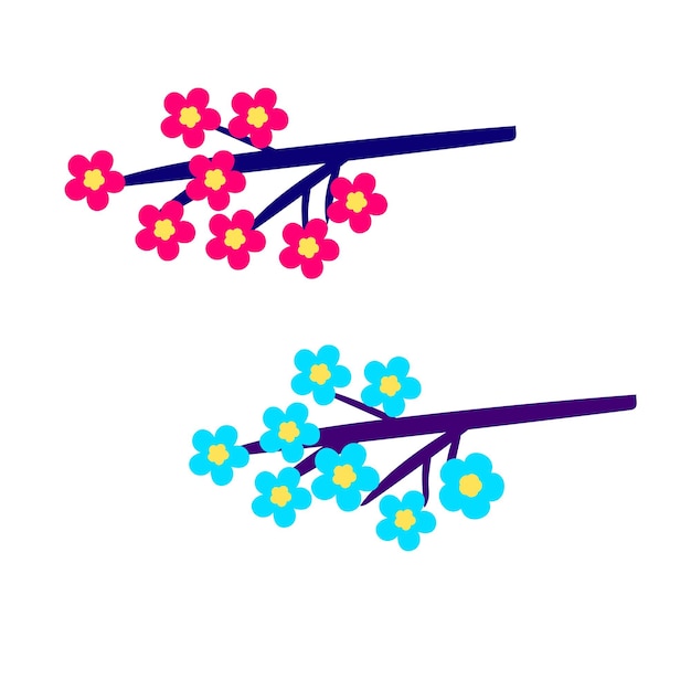 Kleurrijke bloem lente seizoen vlakke stijl vectorillustratie geïsoleerd op een witte achtergrond