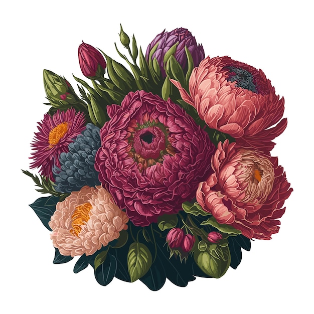 Vector kleurrijke bloemboeket vectorillustratie geïsoleerd op een witte achtergrond