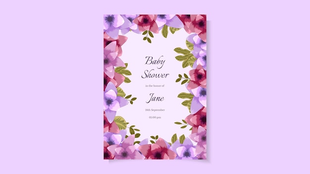Kleurrijke bloemen baby shower kaart lay-out mooie bloemen botanisch thema