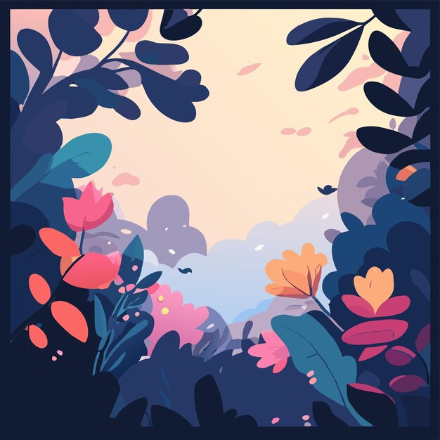 Vector kleurrijke bloemen frame met de hand getekend platte stijlvolle cartoon sticker icoon concept geïsoleerde illustratie