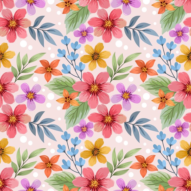 Kleurrijke bloemen met de hand, naadloos patroon.