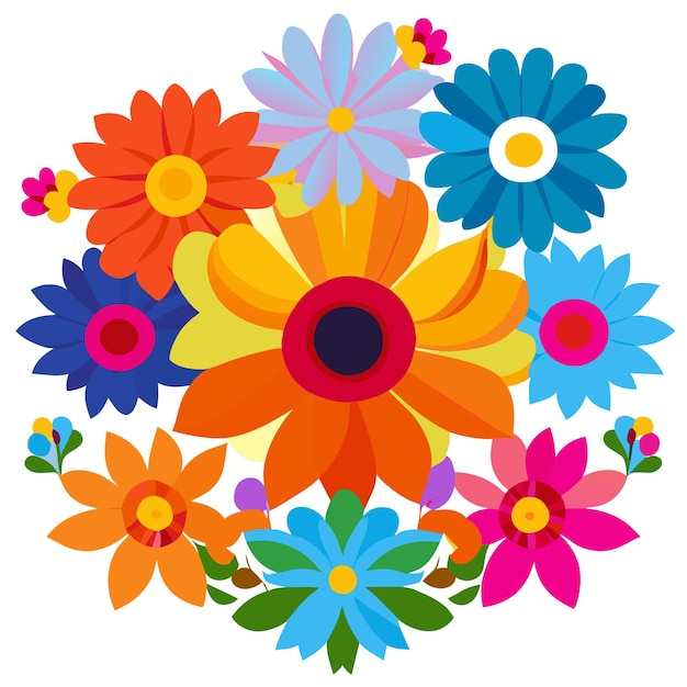 Kleurrijke bloemen over witte vectorillustratie als achtergrond