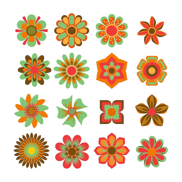 Kleurrijke bloemen Retro Hippie Groovy Vintage Abstract Geometrisch Bloem, geometrie bladeren