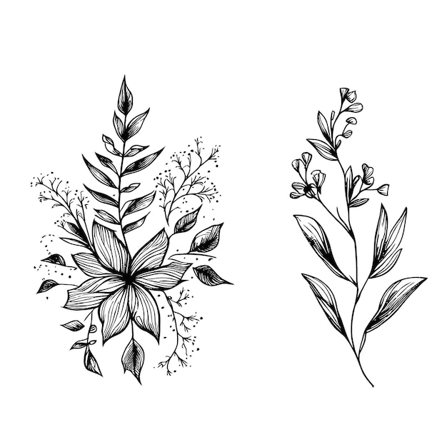 Vector kleurrijke bloemen vector illustratie schets tekening trendy kleine ontwerp bloemen elementen vector kunst