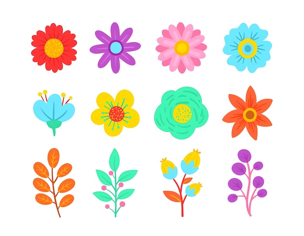 Kleurrijke bloemenelementen voor verschillende creatieve projecten