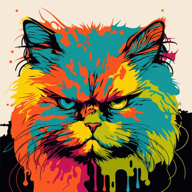 Kleurrijke boze kat popart vectorillustratie