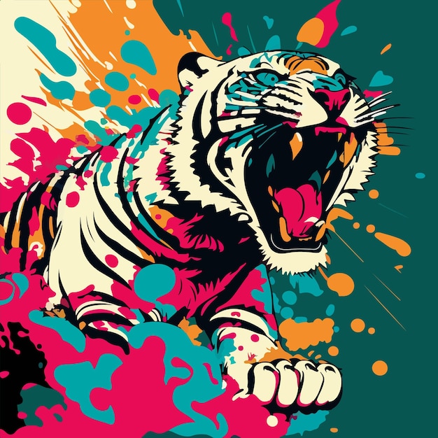 Kleurrijke boze tijger popart vectorillustratie