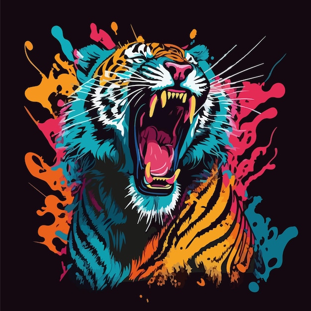 Kleurrijke boze tijger popart vectorillustratie