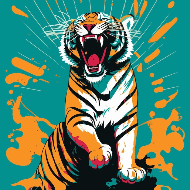 Kleurrijke boze tijger popart vectorillustratie