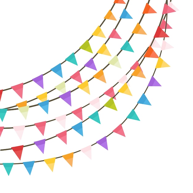 Kleurrijke bunting en garland instellen vectorillustratie Verjaardag decoratie-elementen vlaggen