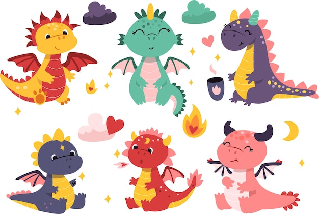 Vector kleurrijke cartoon dragons collectie