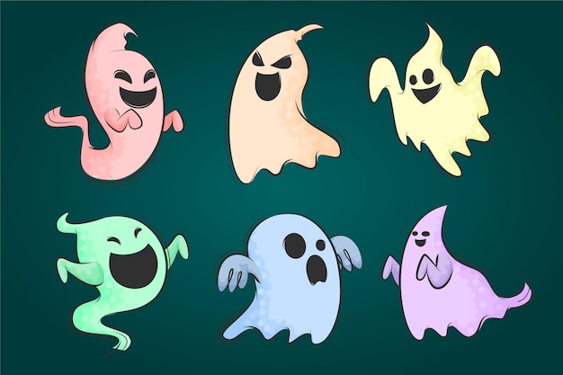 Kleurrijke cartoon halloween ghost collecties hand getekende vlakke afbeelding