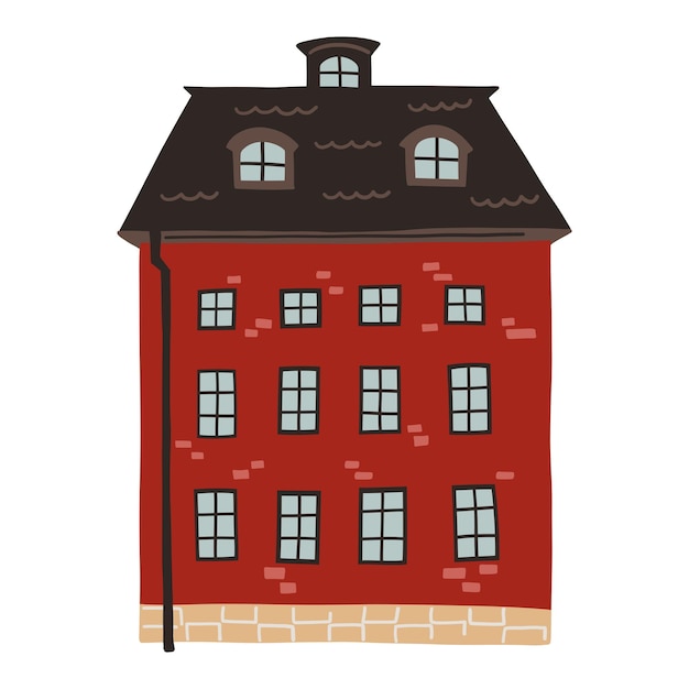Vector kleurrijke cartoon oud huis hand getrokken europese architectuur illustratie