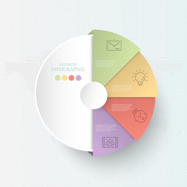 Kleurrijke cirkel 4 procesinfographics voor bedrijfsconcept.