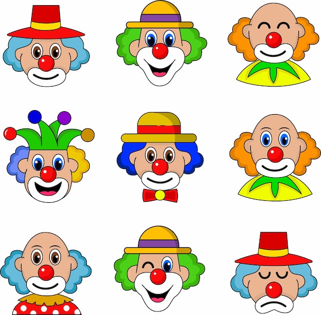 Vector kleurrijke clown blij gezicht vectorillustratie cartoon clown gezicht