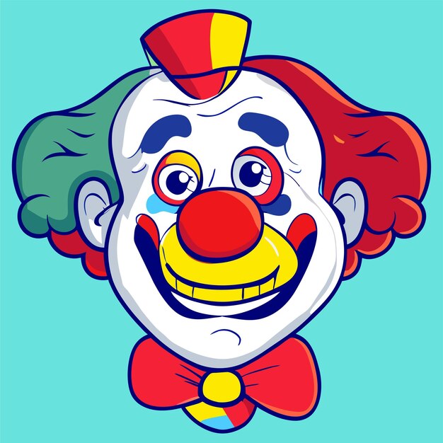 Kleurrijke clown personage portret met de hand getekend platte stijlvolle cartoon sticker icoon concept geïsoleerd