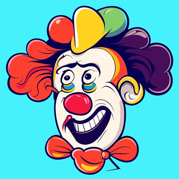 Kleurrijke clown personage portret met de hand getekend platte stijlvolle cartoon sticker icoon concept geïsoleerd