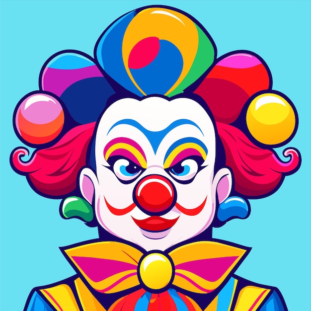 Vector kleurrijke clown personage portret met de hand getekend platte stijlvolle cartoon sticker icoon concept geïsoleerd